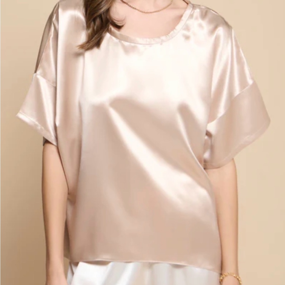 Versona Shimmering Beige Satin Blouse